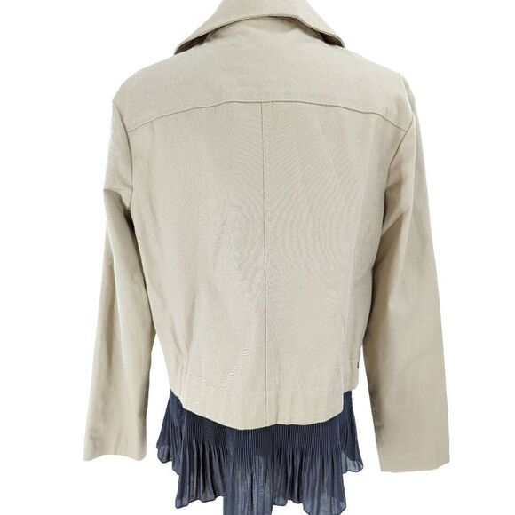 Trend Women Beige And Steel Blue Cotton Blend Short Trench Coat Size 40 - Picture 2 of 14